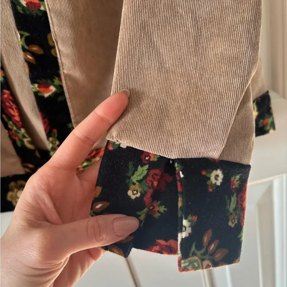 Floral Trim Tan Cardigan - Picture 7 of 9